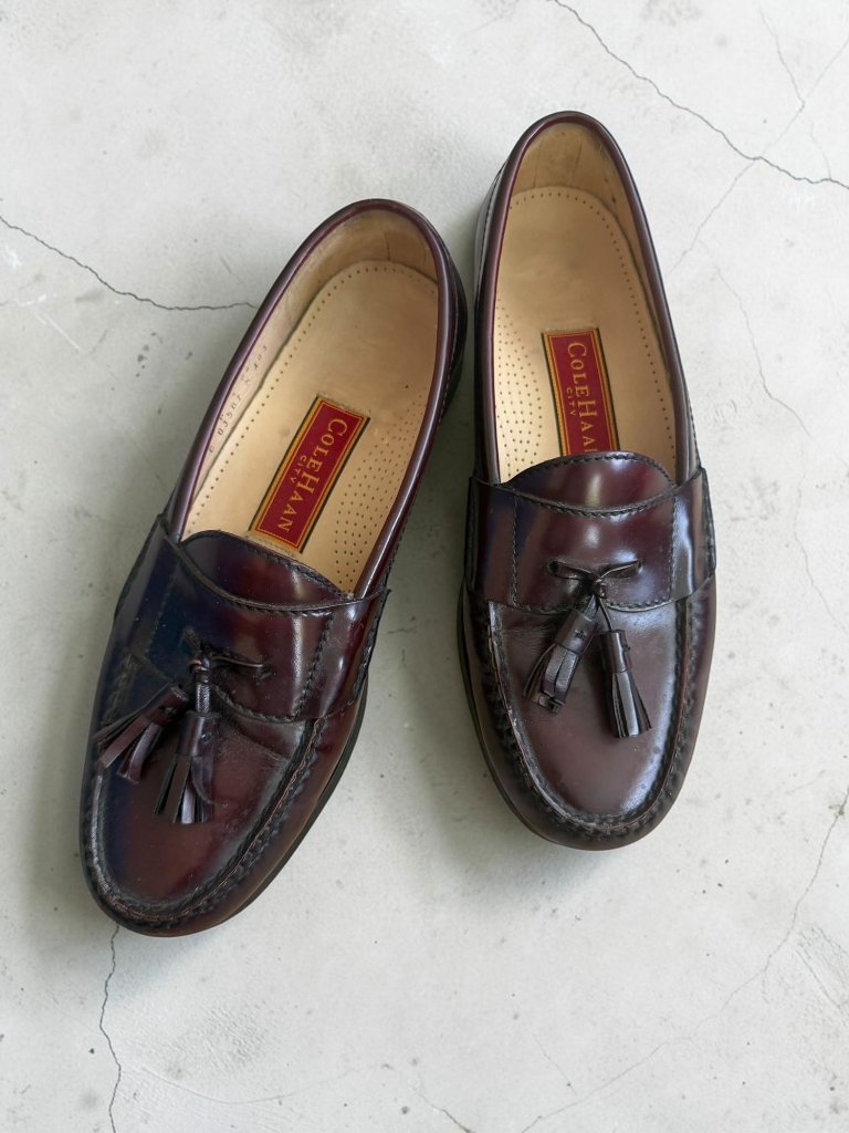 Cole Haan City Men’s Vintage Brown Burgundy Leather Tassle Loafers Dress Shoes S